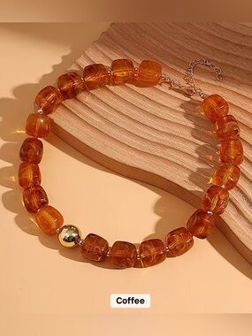 Warm Amber Bead Statement Necklace -  Jewelry